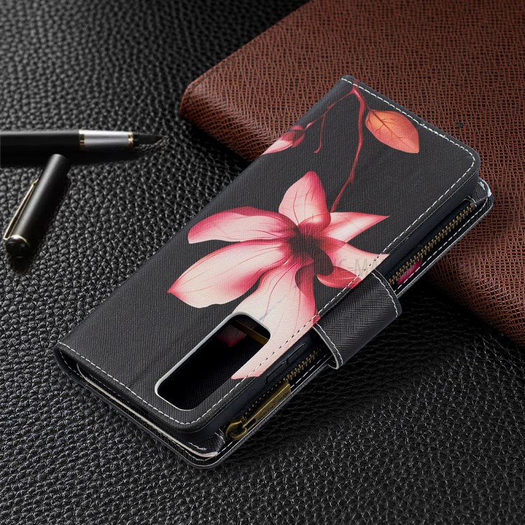 BF03 Zipper Wallet Pattern Printing Leather Phone Case for Huawei P smart 2021/Y7a - Pink Flower-8
