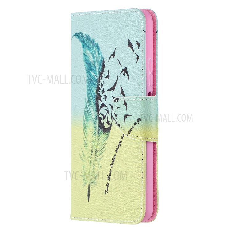 Pattern Printing Leather Stand Wallet Protective Shell for Huawei P smart 2021/Y7a - Feather-2
