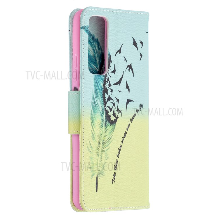 Pattern Printing Leather Stand Wallet Protective Shell for Huawei P smart 2021/Y7a - Feather-3