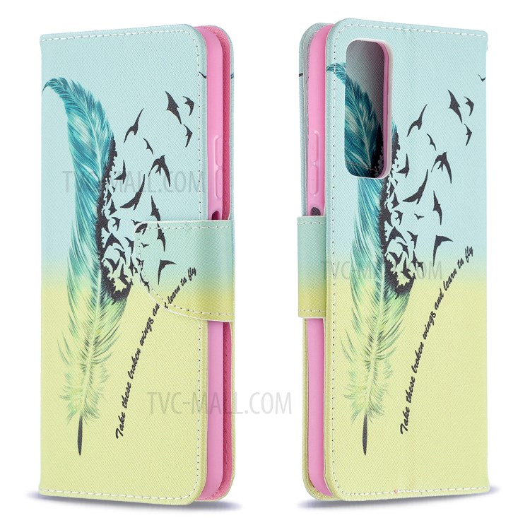 Pattern Printing Leather Stand Wallet Protective Shell for Huawei P smart 2021/Y7a - Feather-4