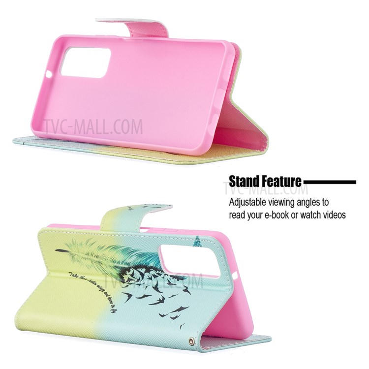 Pattern Printing Leather Stand Wallet Protective Shell for Huawei P smart 2021/Y7a - Feather-5