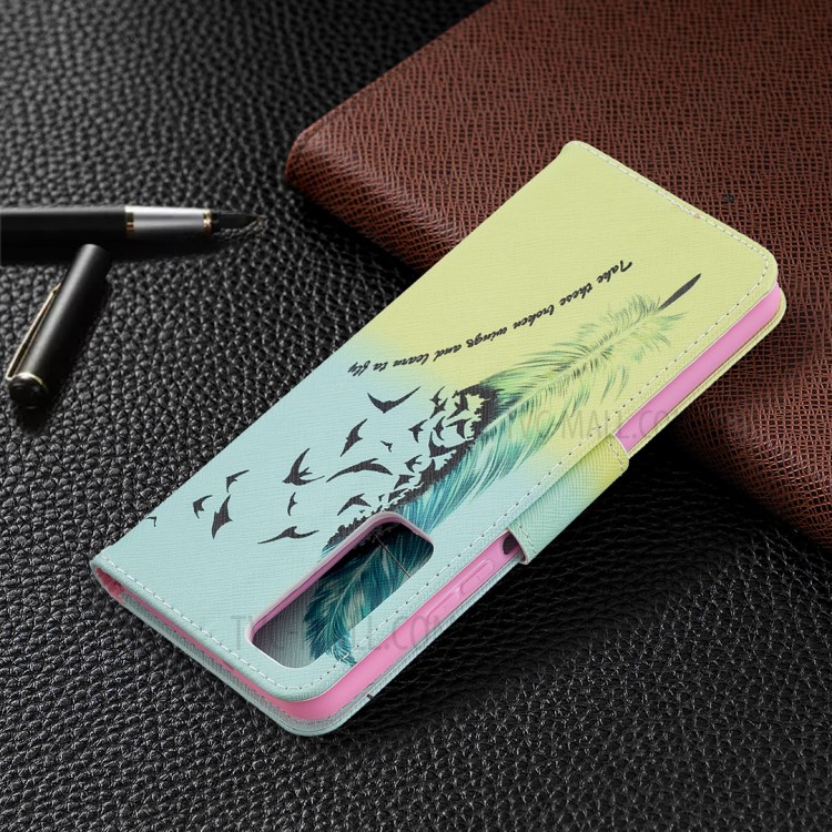 Pattern Printing Leather Stand Wallet Protective Shell for Huawei P smart 2021/Y7a - Feather-8