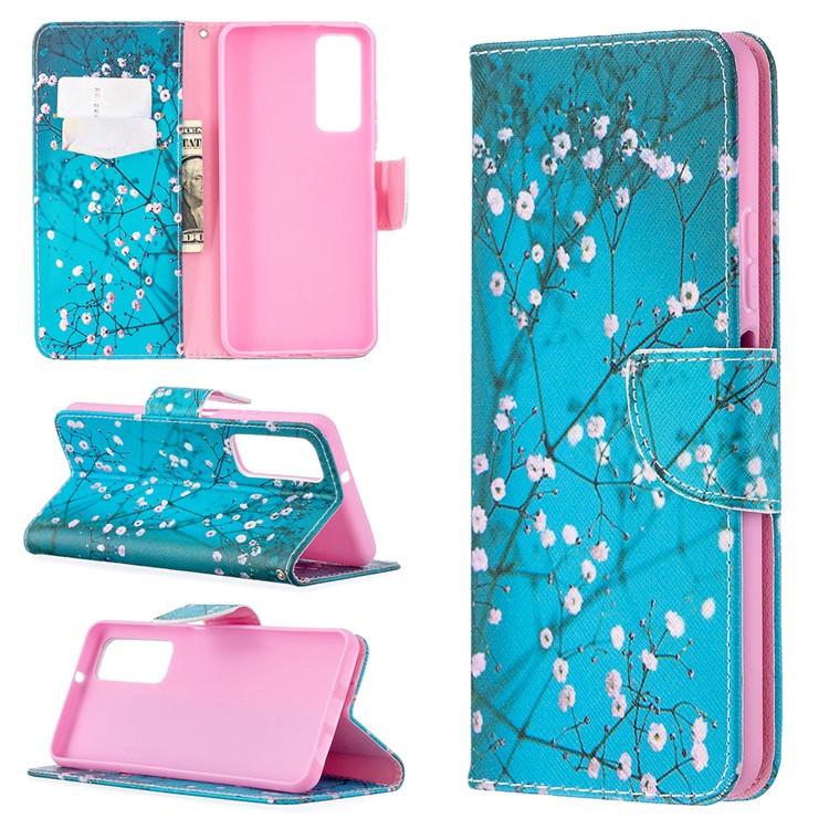 Pattern Printing Leather Stand Wallet Protective Shell for Huawei P smart 2021/Y7a - Plum Blossom-1