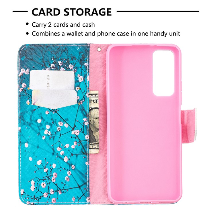 Pattern Printing Leather Stand Wallet Protective Shell for Huawei P smart 2021/Y7a - Plum Blossom-6