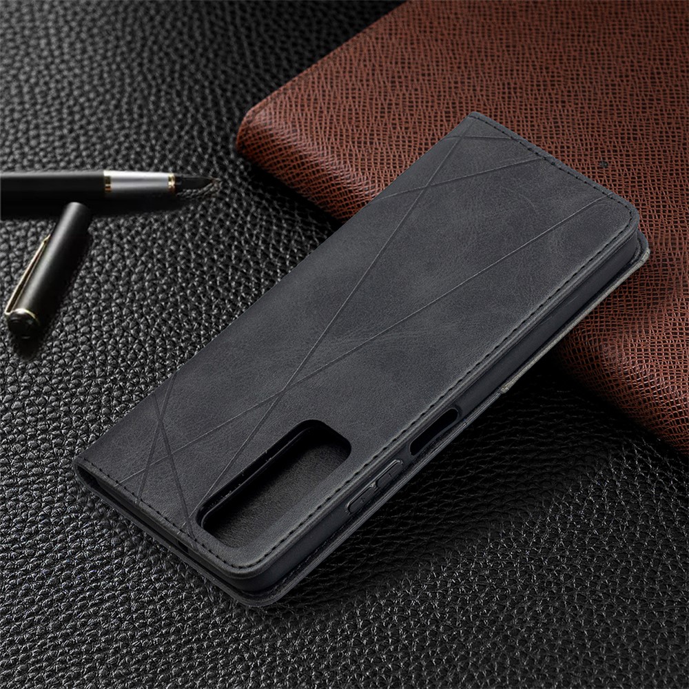 Для Huawei P Smart 2021 / Y7A Геометрический Узор Кожаный Подставку - Черный-9