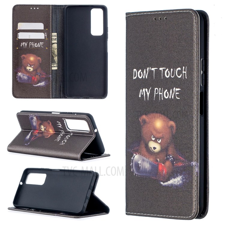 Auto-absorbed Stylish Patterned PU Leather Stand Case for Huawei P smart 2021/Y7a - Bear-1