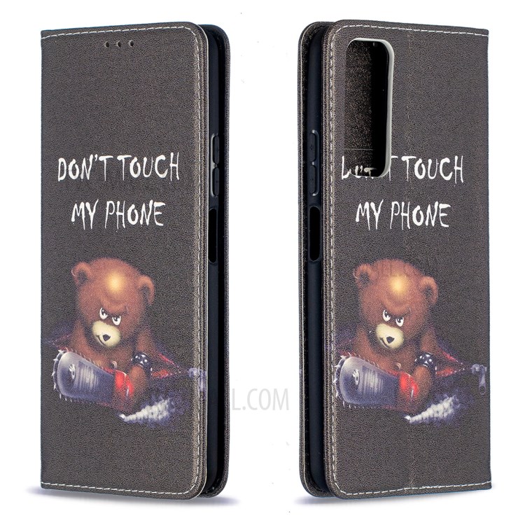 Auto-absorbed Stylish Patterned PU Leather Stand Case for Huawei P smart 2021/Y7a - Bear-4