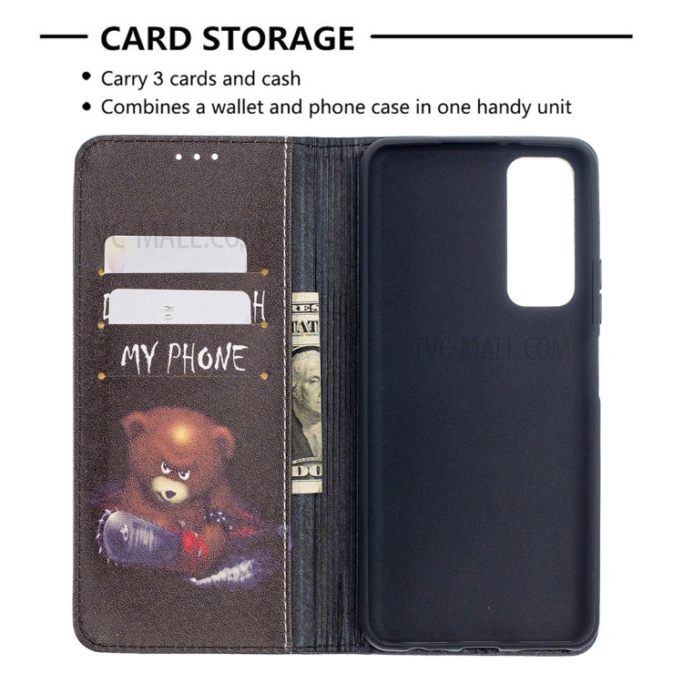 Auto-absorbed Stylish Patterned PU Leather Stand Case for Huawei P smart 2021/Y7a - Bear-7