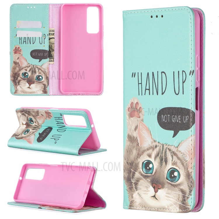 Auto-absorbed Stylish Patterned PU Leather Stand Case for Huawei P smart 2021/Y7a - Cat-1