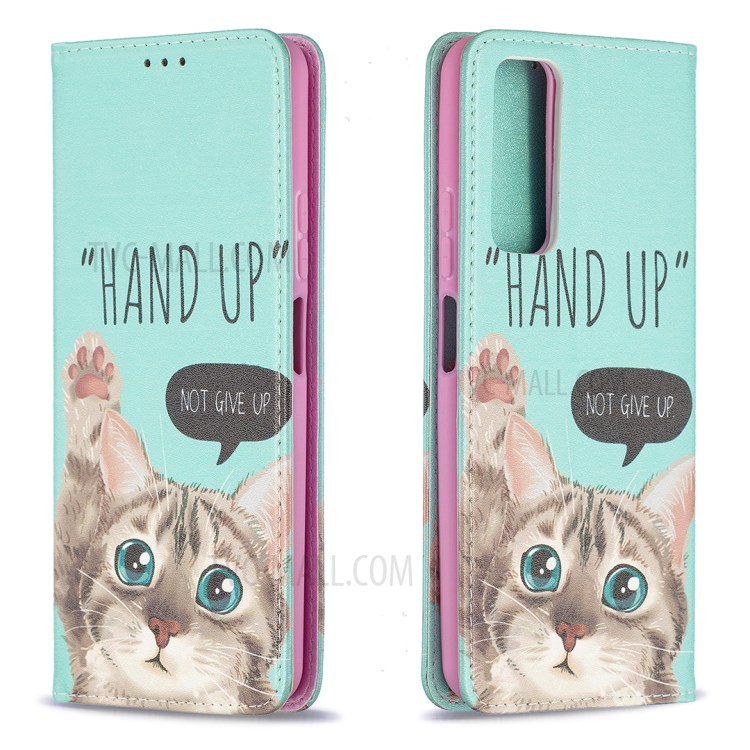 Auto-absorbed Stylish Patterned PU Leather Stand Case for Huawei P smart 2021/Y7a - Cat-4