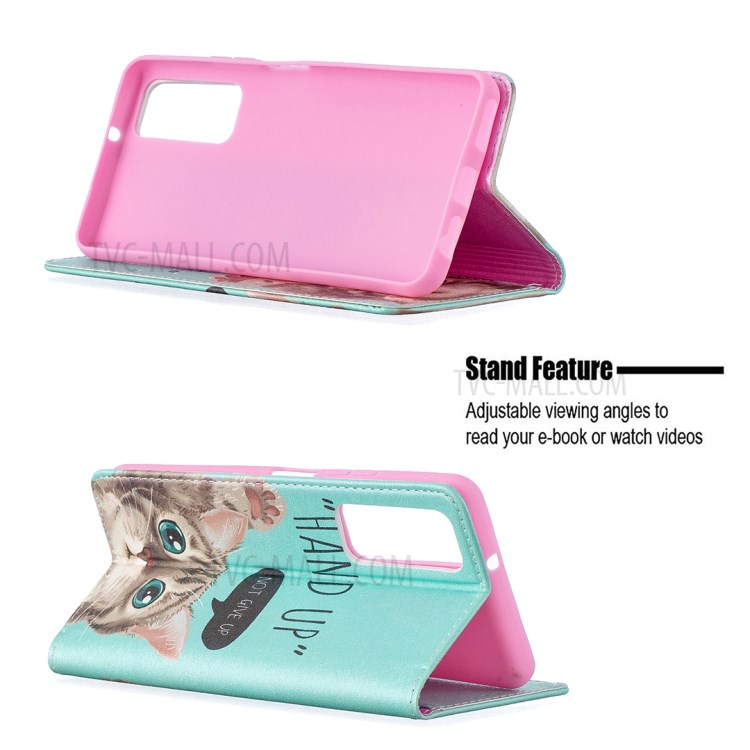 Auto-absorbed Stylish Patterned PU Leather Stand Case for Huawei P smart 2021/Y7a - Cat-5