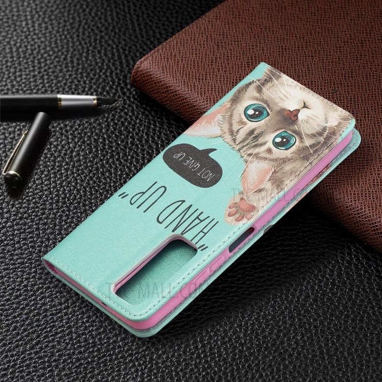 Auto-absorbed Stylish Patterned PU Leather Stand Case for Huawei P smart 2021/Y7a - Cat-9