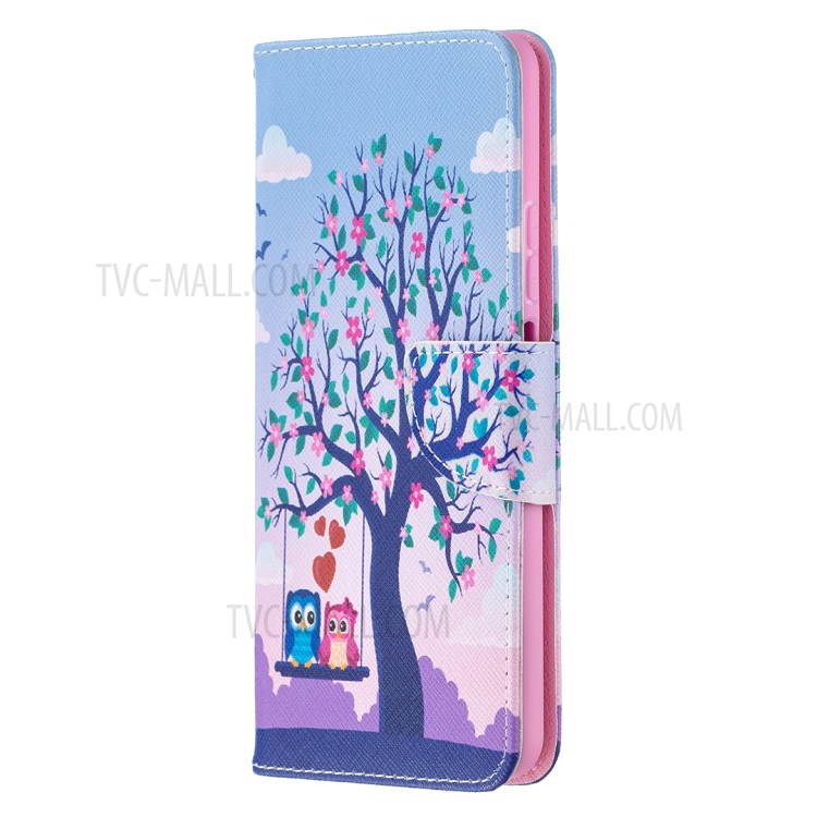 Pattern Printing Wallet Stand Flip Leather Phone Protective Shell for Huawei P smart 2021/Y7a - Owl On The Tree-2