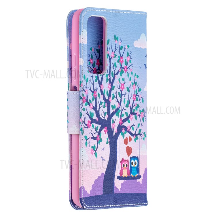 Pattern Printing Wallet Stand Flip Leather Phone Protective Shell for Huawei P smart 2021/Y7a - Owl On The Tree-3