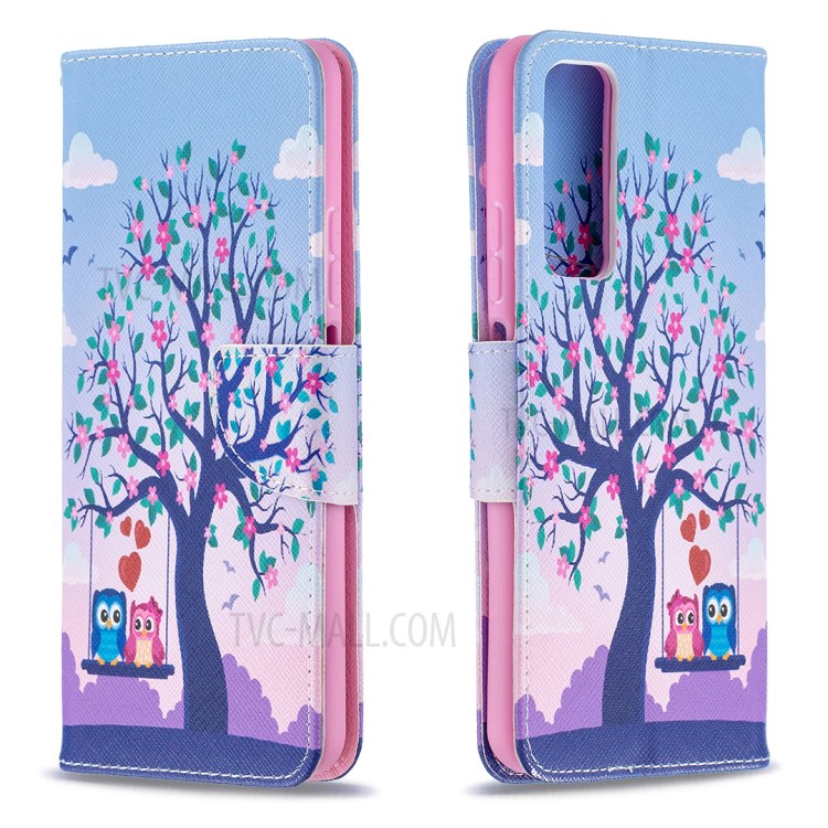 Pattern Printing Wallet Stand Flip Leather Phone Protective Shell for Huawei P smart 2021/Y7a - Owl On The Tree-4