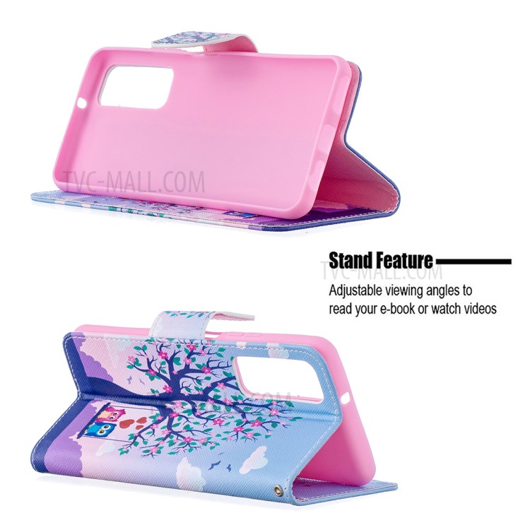 Pattern Printing Wallet Stand Flip Leather Phone Protective Shell for Huawei P smart 2021/Y7a - Owl On The Tree-5