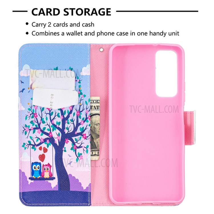 Pattern Printing Wallet Stand Flip Leather Phone Protective Shell for Huawei P smart 2021/Y7a - Owl On The Tree-6