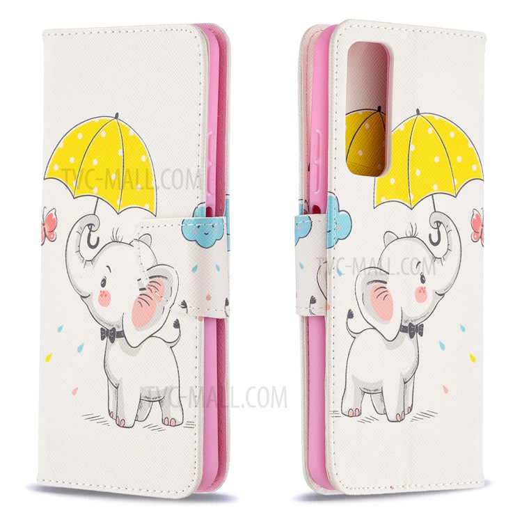 Pattern Printing Wallet Stand Flip Leather Phone Protective Shell for Huawei P smart 2021/Y7a - Elephant and Umbrella-4