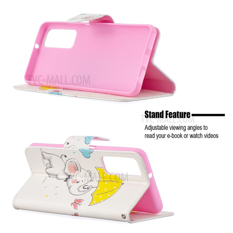 Pattern Printing Wallet Stand Flip Leather Phone Protective Shell for Huawei P smart 2021/Y7a - Elephant and Umbrella-5