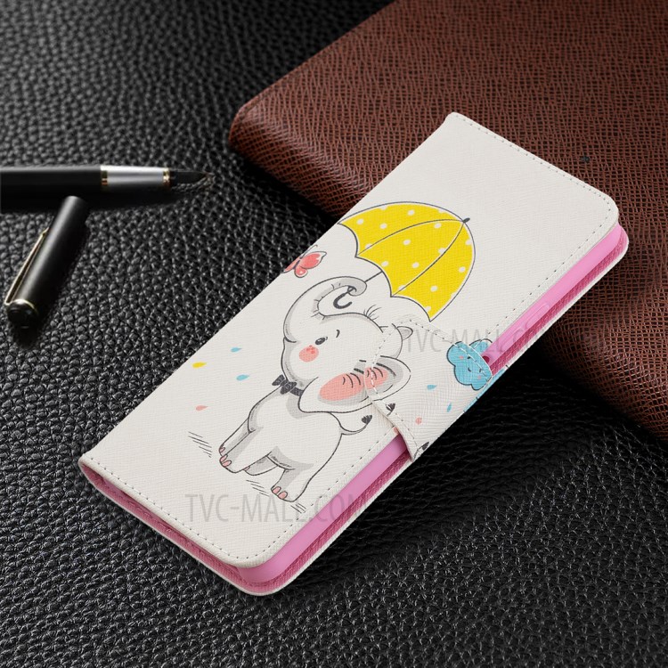 Pattern Printing Wallet Stand Flip Leather Phone Protective Shell for Huawei P smart 2021/Y7a - Elephant and Umbrella-7