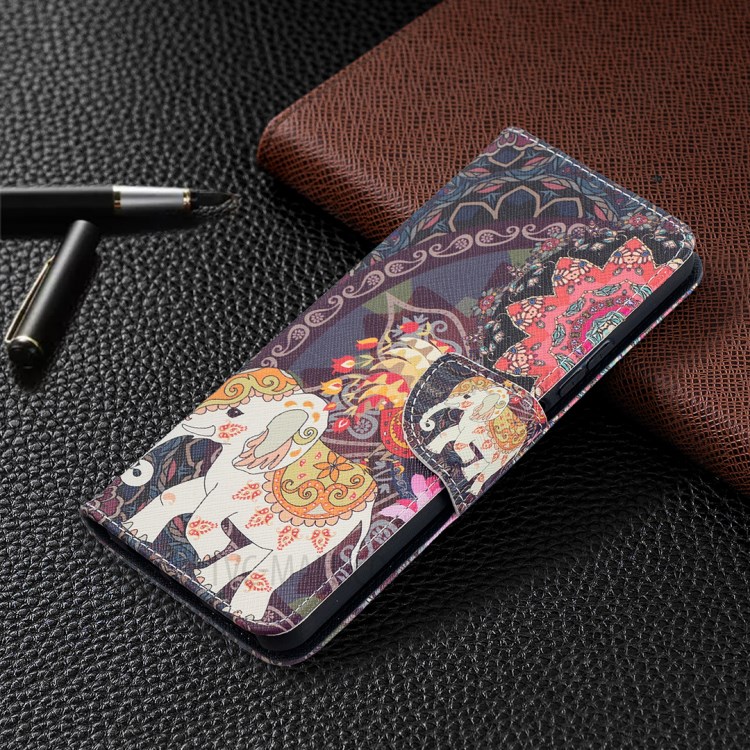 Pattern Printing Wallet Stand Flip Leather Phone Protective Shell for Huawei P smart 2021/Y7a - Elephant and Flower-7