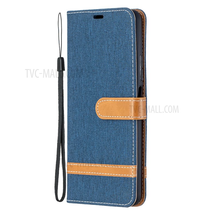 For Huawei P smart 2021 / Huawei Y7a Color Splicing Jeans Cloth Surface Wallet Leather Phone Cover - Dark Blue-2