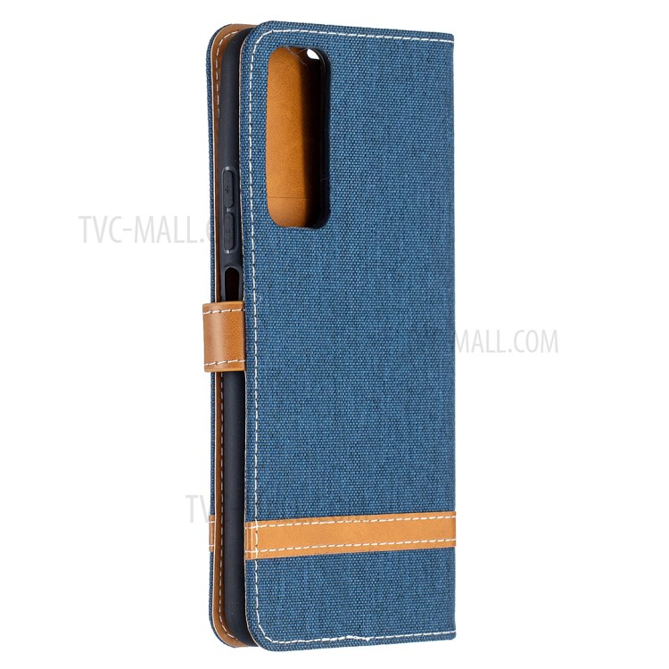 For Huawei P smart 2021 / Huawei Y7a Color Splicing Jeans Cloth Surface Wallet Leather Phone Cover - Dark Blue-3