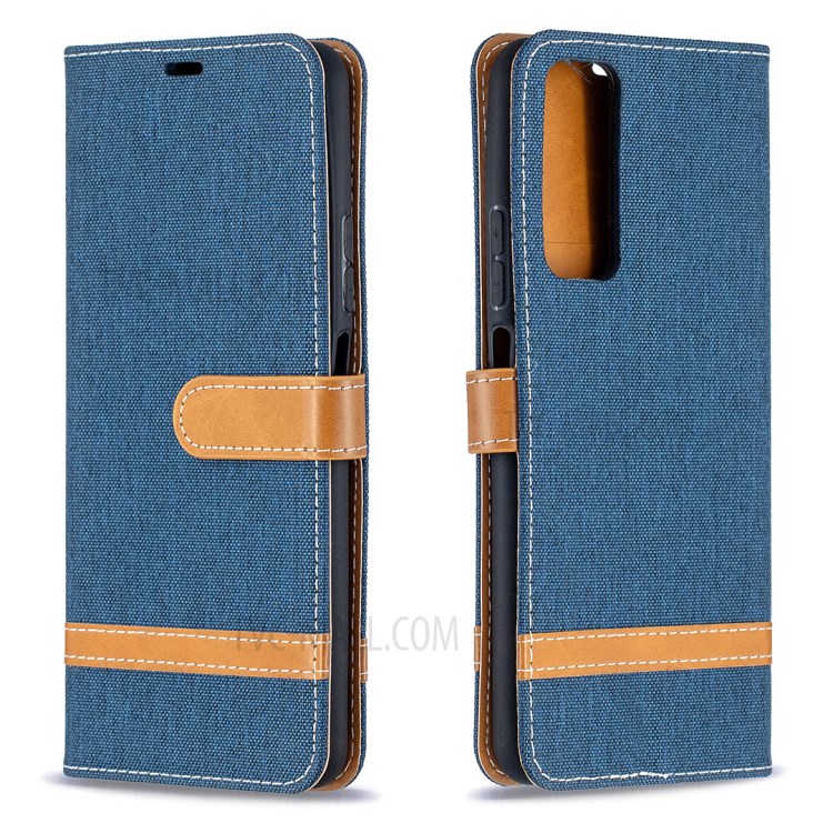 For Huawei P smart 2021 / Huawei Y7a Color Splicing Jeans Cloth Surface Wallet Leather Phone Cover - Dark Blue-4