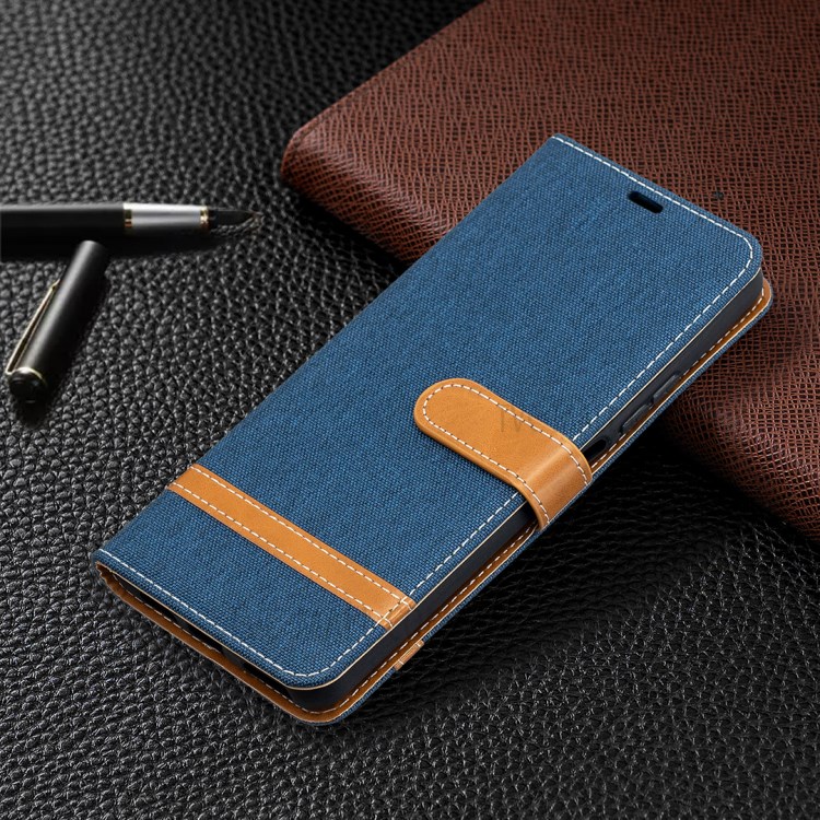 For Huawei P smart 2021 / Huawei Y7a Color Splicing Jeans Cloth Surface Wallet Leather Phone Cover - Dark Blue-7