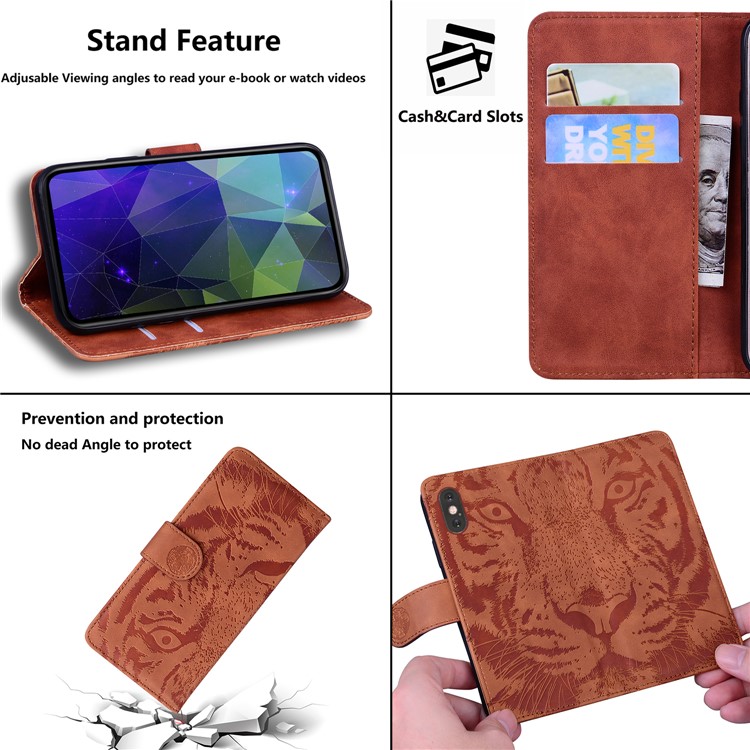 Imprinted Tiger Pattern Stand Wallet Case Leather Cover for Huawei P Smart 2021 / Huawei Y7a - Brown-2