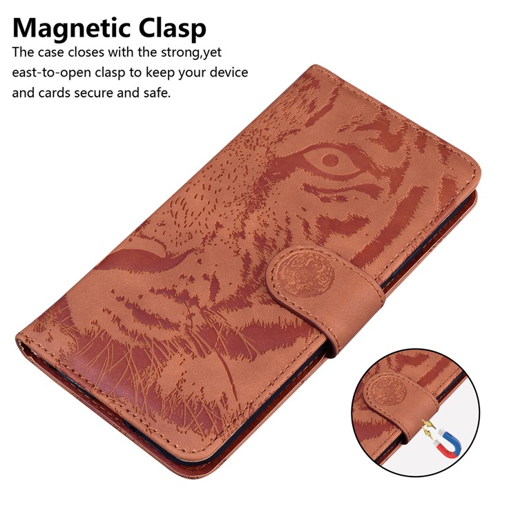 Imprinted Tiger Pattern Stand Wallet Case Leather Cover for Huawei P Smart 2021 / Huawei Y7a - Brown-5