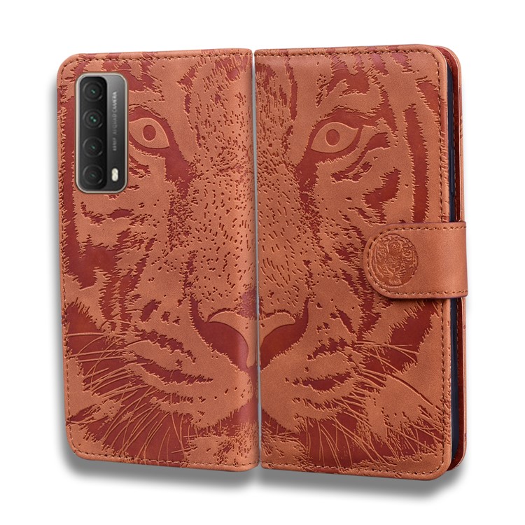 Imprinted Tiger Pattern Stand Wallet Case Leather Cover for Huawei P Smart 2021 / Huawei Y7a - Brown-7