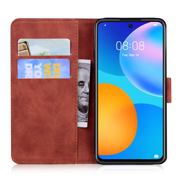 Imprinted Tiger Pattern Stand Wallet Case Leather Cover for Huawei P Smart 2021 / Huawei Y7a - Brown-8