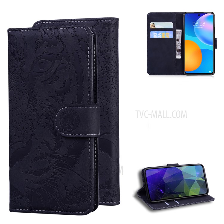 Imprinted Tiger Pattern Stand Wallet Case Leather Cover for Huawei P Smart 2021 / Huawei Y7a - Black-1
