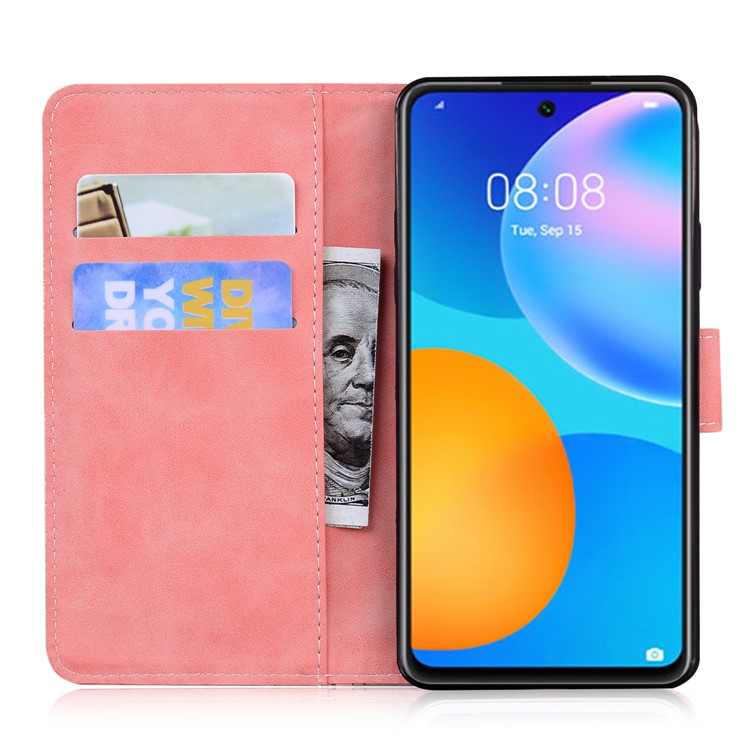 Imprinted Tiger Pattern Stand Wallet Case Leather Cover for Huawei P Smart 2021 / Huawei Y7a - Pink-8