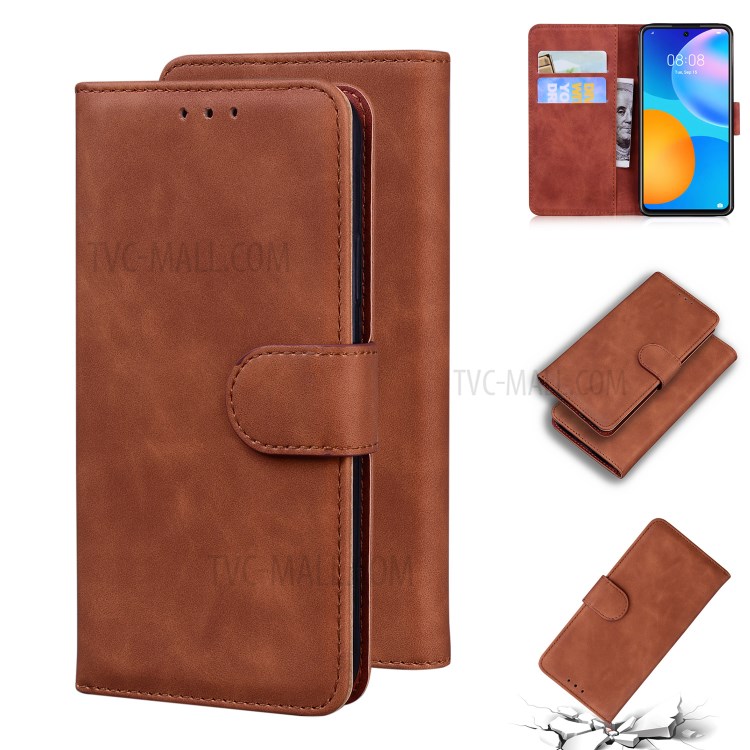 Leather Wallet Stand Phone Case for Huawei P Smart 2021 / Huawei Y7a - Brown-1