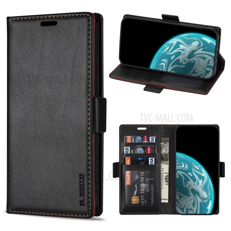 N.BEKUS for Huawei P smart 2021/Y7a PU Leather Wallet Phone Stand Case - Black-1
