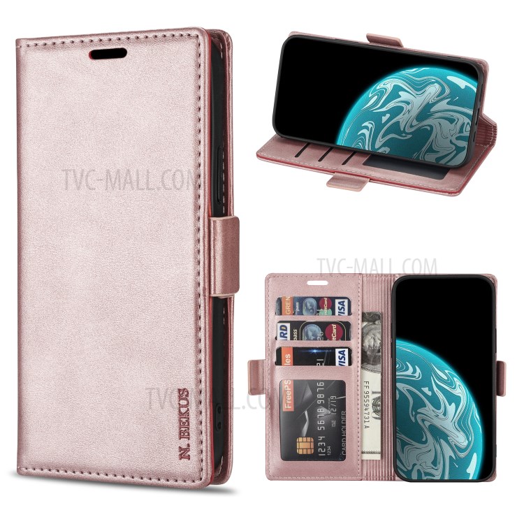 N.BEKUS for Huawei P smart 2021/Y7a PU Leather Wallet Phone Stand Case - Rose Gold-1