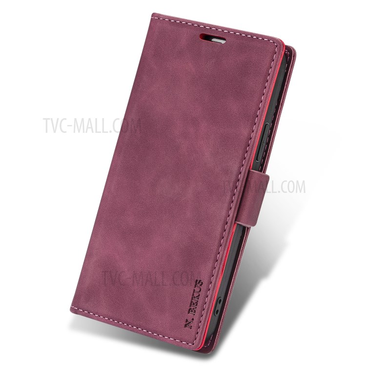 N.BEKUS for Huawei P smart 2021/Y7a PU Leather Wallet Phone Stand Case - Wine Red-4