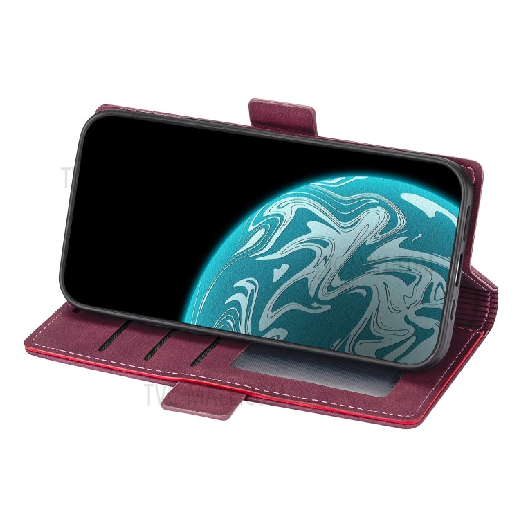 N.BEKUS for Huawei P smart 2021/Y7a PU Leather Wallet Phone Stand Case - Wine Red-5