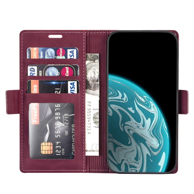 N.BEKUS for Huawei P smart 2021/Y7a PU Leather Wallet Phone Stand Case - Wine Red-6