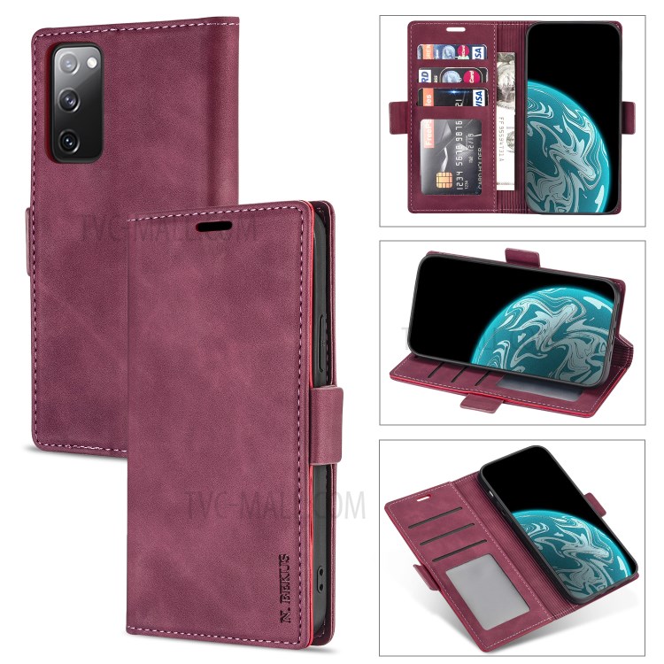 N.BEKUS for Huawei P smart 2021/Y7a PU Leather Wallet Phone Stand Case - Wine Red-8