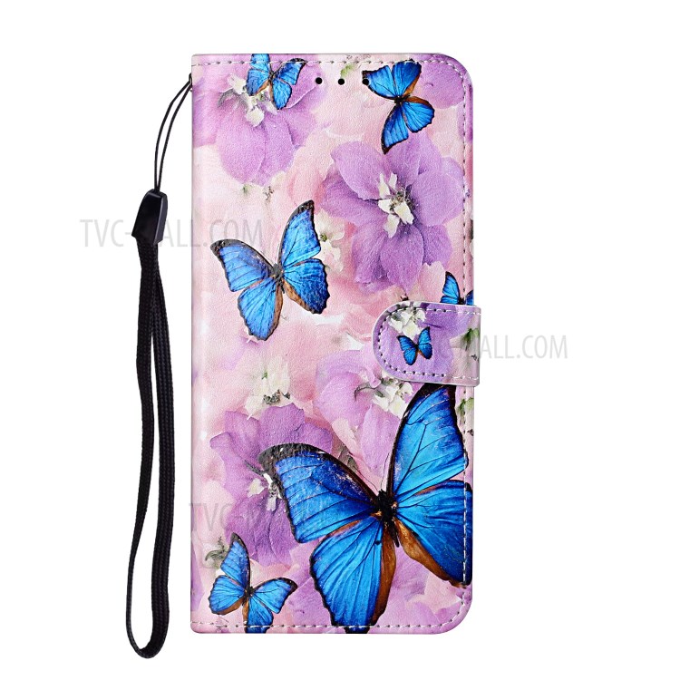 Embossed Patterned Wallet Stand TPU + PU Leather Phone Cover with Lanyard for Huawei P smart 2021/Y7a - Blue Butterflies-3