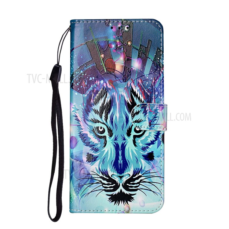 Embossed Patterned Wallet Stand TPU + PU Leather Phone Cover with Lanyard for Huawei P smart 2021/Y7a - Tiger Face-3