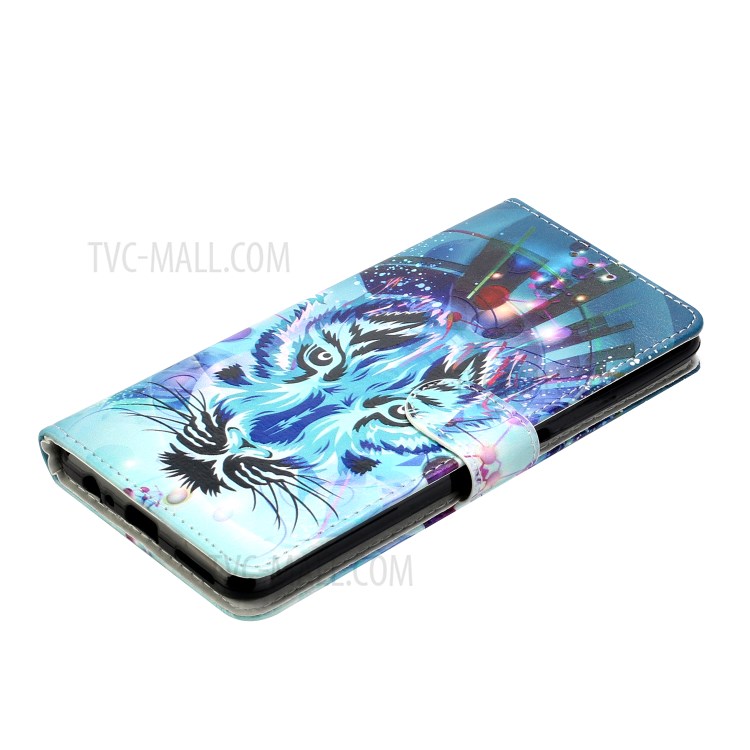 Embossed Patterned Wallet Stand TPU + PU Leather Phone Cover with Lanyard for Huawei P smart 2021/Y7a - Tiger Face-5