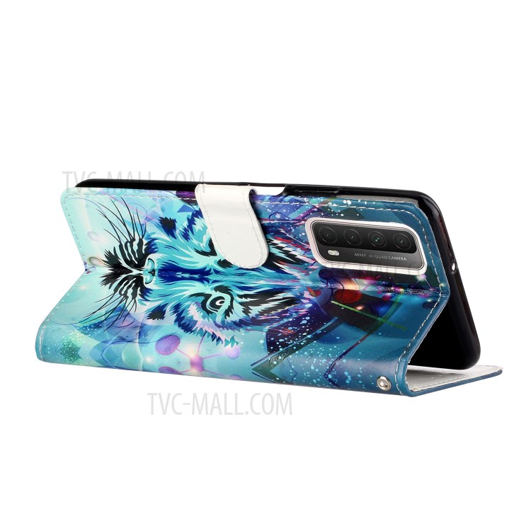 Embossed Patterned Wallet Stand TPU + PU Leather Phone Cover with Lanyard for Huawei P smart 2021/Y7a - Tiger Face-6