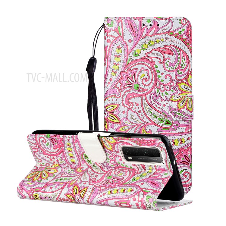 Embossed Patterned Wallet Stand TPU + PU Leather Phone Cover with Lanyard for Huawei P smart 2021/Y7a - Paisley Flower-1