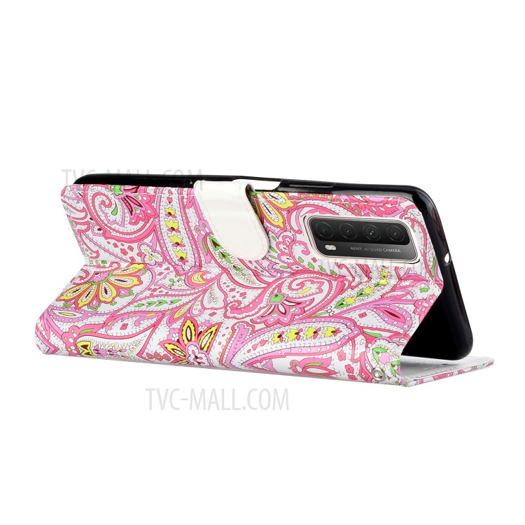 Embossed Patterned Wallet Stand TPU + PU Leather Phone Cover with Lanyard for Huawei P smart 2021/Y7a - Paisley Flower-6