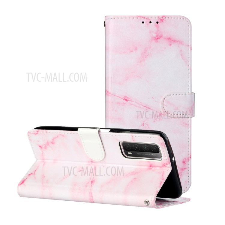 Glossy Pattern Printing TPU + PU Leather Protection Cover for Huawei P smart 2021/Y7a - Pink Marble-1