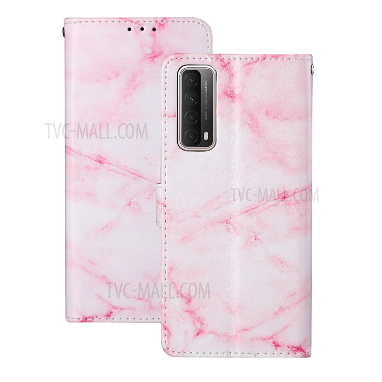 Glossy Pattern Printing TPU + PU Leather Protection Cover for Huawei P smart 2021/Y7a - Pink Marble-2